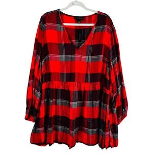 New Lane Bryant Womans Sz 22/24 Plus Blouse Plaid Buffalo Plaid Pockets NWT